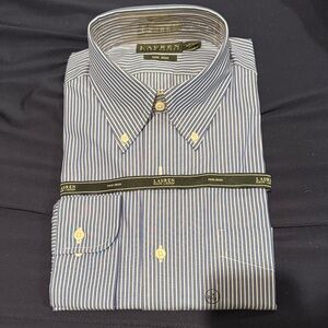 Lauren Ralph Lauren Blue and White Pinstripe Dress Shirt